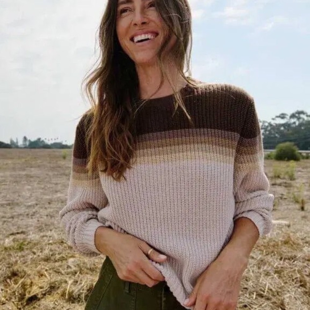 Outerknown Earthbow Sweater Womens Med Brown Ombre Sustainable Chunky Old Money